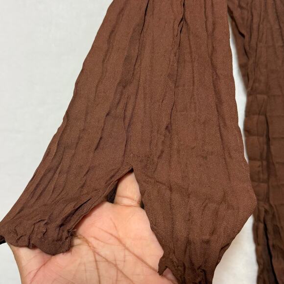 Faded Glory M Brown 3/4 Top Boho Whimsygoth Summer Cottage Fairy Sequin Plisse - Picture 3 of 10